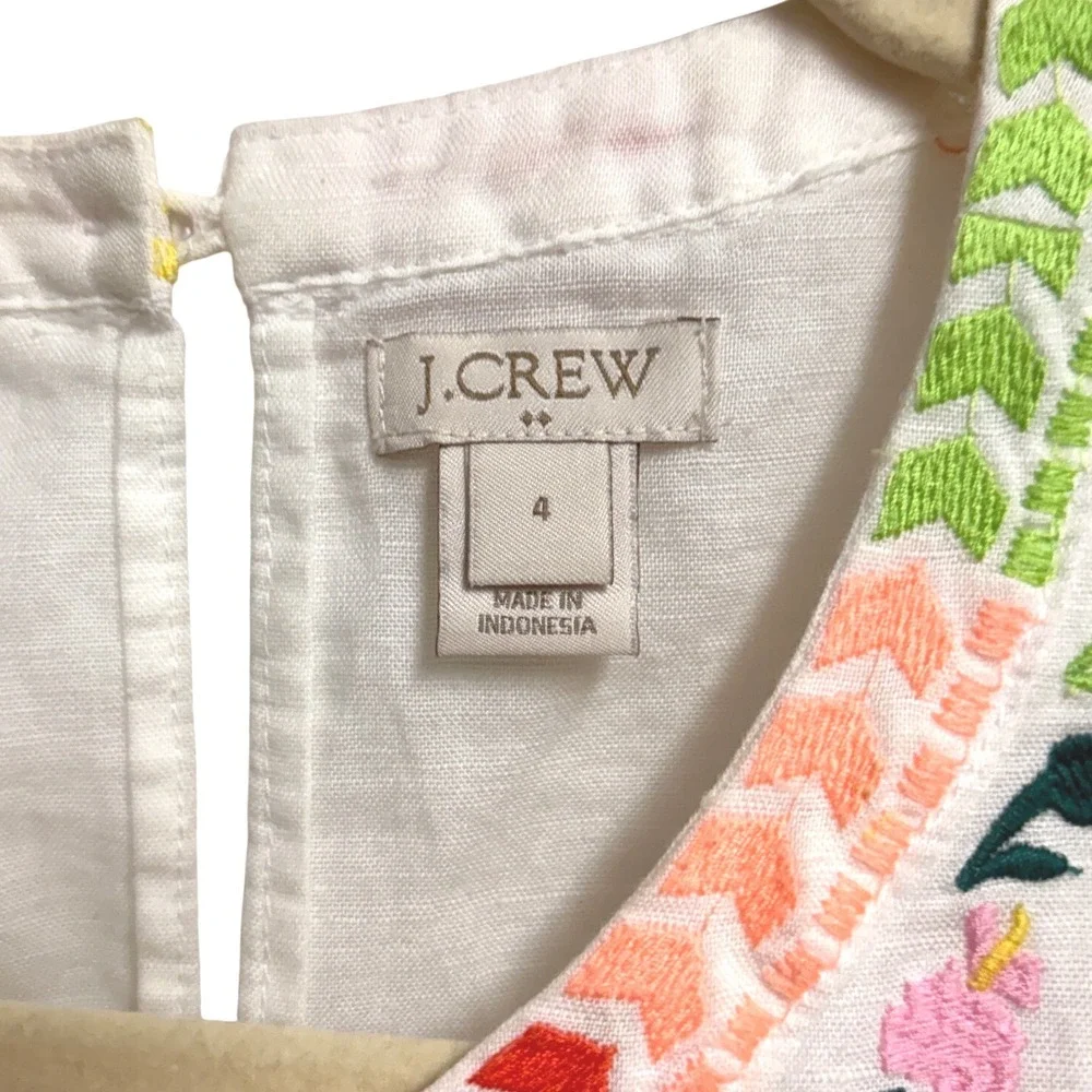 J. Crew Embroidered Floral Boho White Linen Cotton Sleeveless Top Size 4